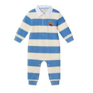 Andy & Evan - Football Polo Romper-Blue/Cream